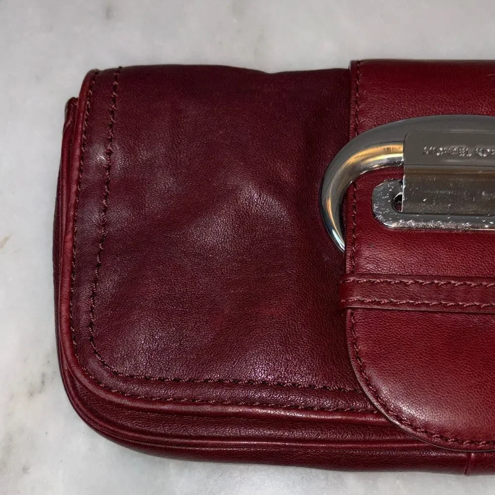 Michael Kors Clutch Bag Purse Leather Vintage Y2K Maroon Cranberry Buckle Bag